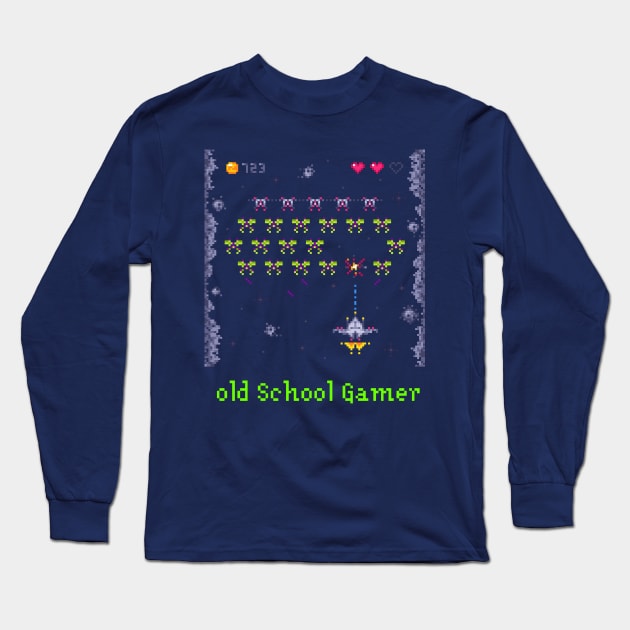 Retro Arcade Space Ship Video Game Long Sleeve T-Shirt by AlondraHanley